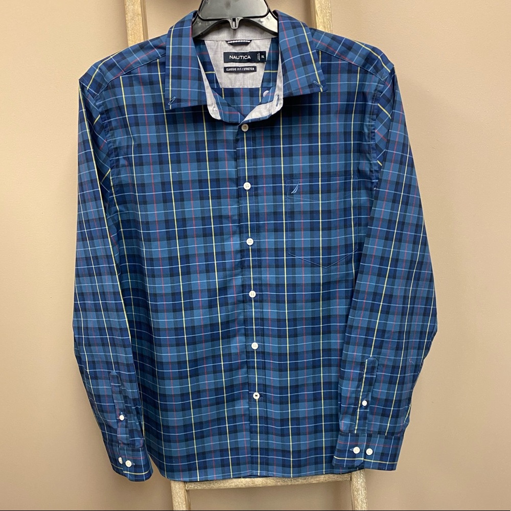 Nautica Blue Plaid Button Down Classic Fit Shirt